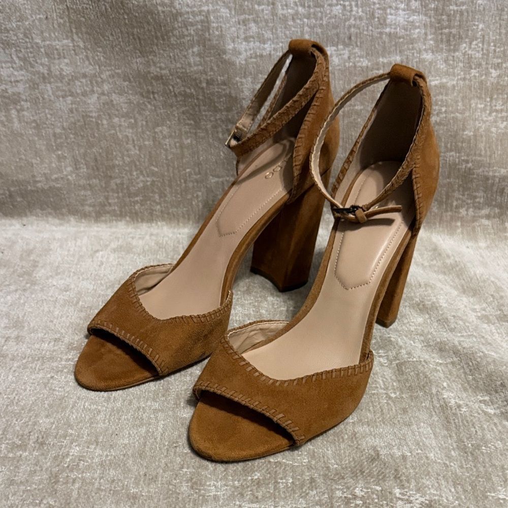 Aldo Elvyne suede open-toe casual ankle strap block heels